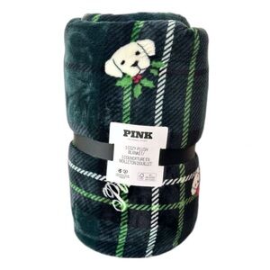 PINK Victoria's Secret Green Plaid Blanket